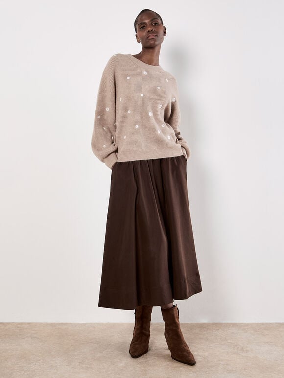 Daisy Embroidered Jumper, Stone, large