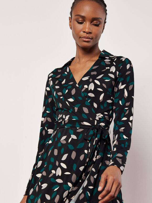 Leaf Print Wrap Mini Dress | Apricot Clothing