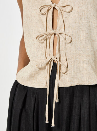 Tie Front Linen Blend Waistcoat
