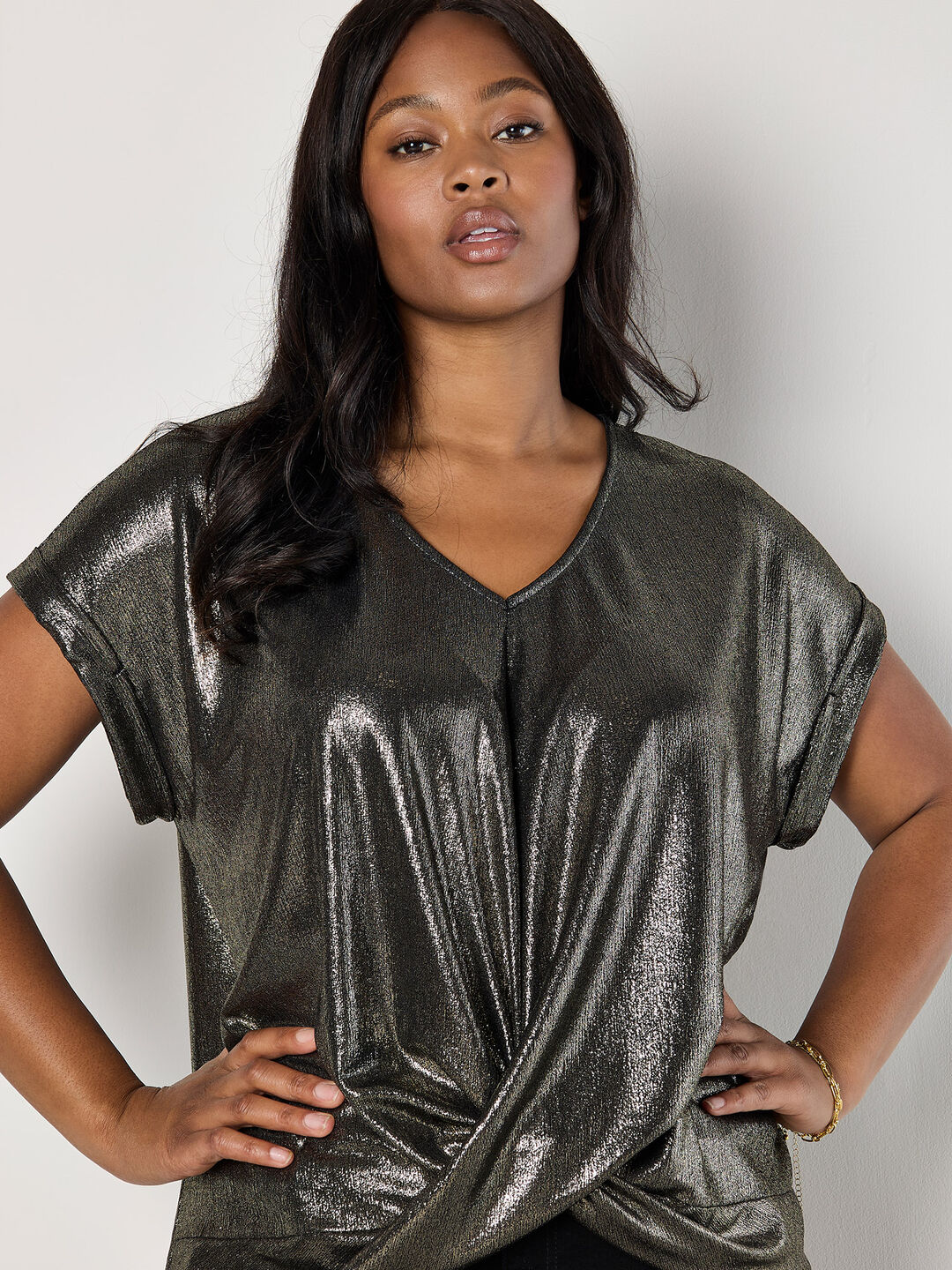 Image of Curve Metallic Foil Twist Hem Top