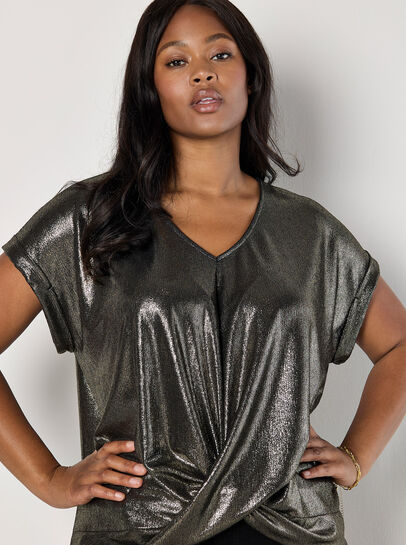 Curve Metallic Foil Twist Hem Top