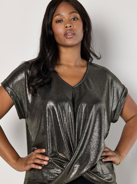 Curve Metallic Foil Twist Hem Top