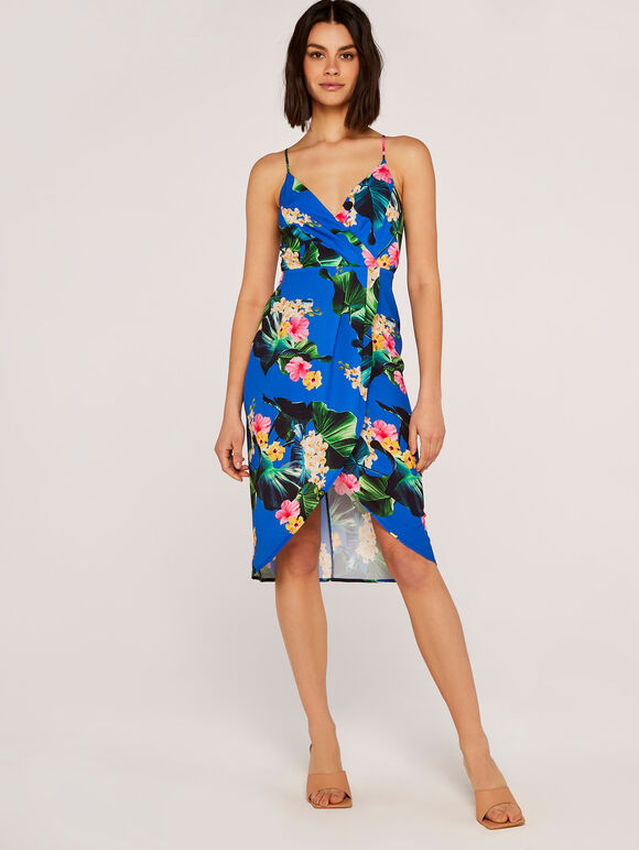 Tropical Wrap Dress, Blue, large