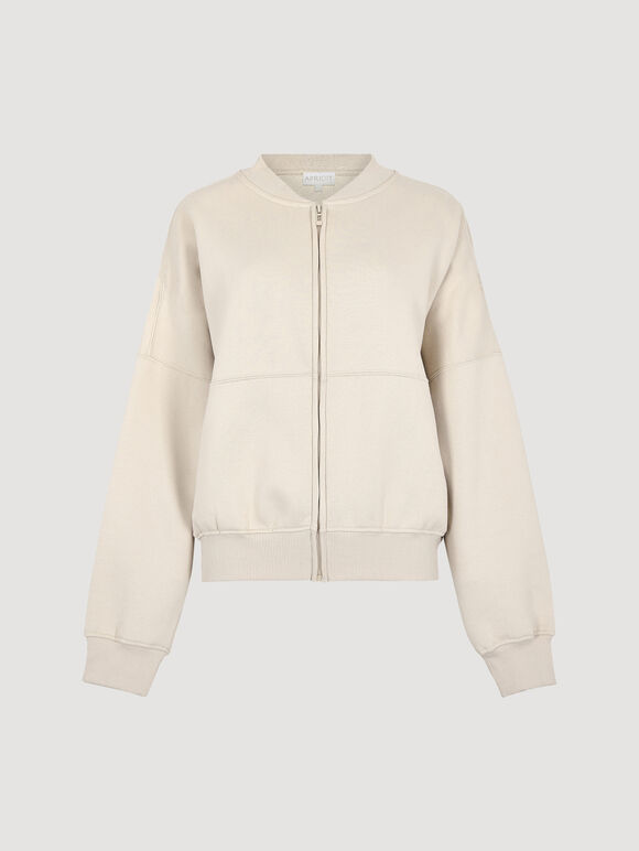 Sweatshirt Bomber Jacket, Stone, large