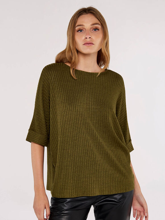 Rib Batwing Top, Khaki, large