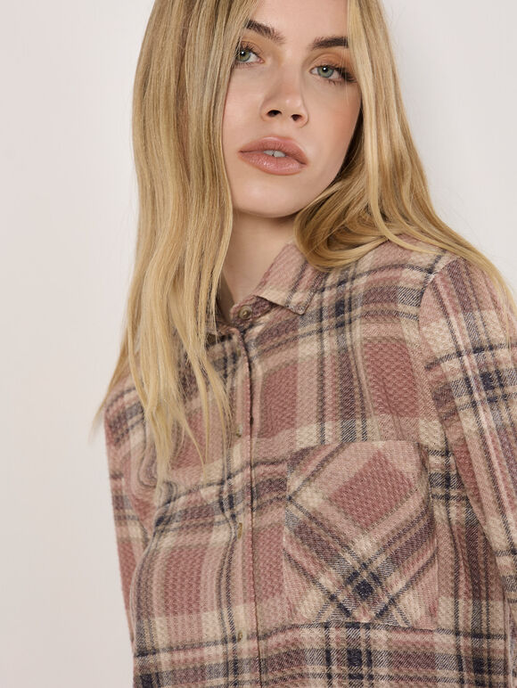 Waffle Jersey Check Shirt, Pink, large