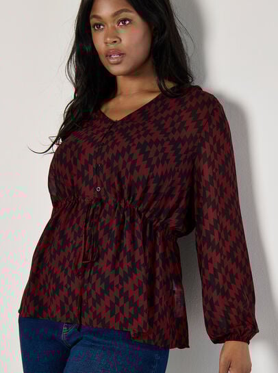 Curve Geo Print Chiffon Blouse