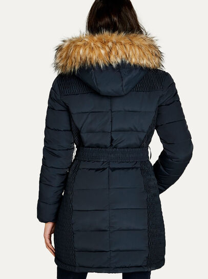 Longline Faux Fur Hood Puffer Jacket