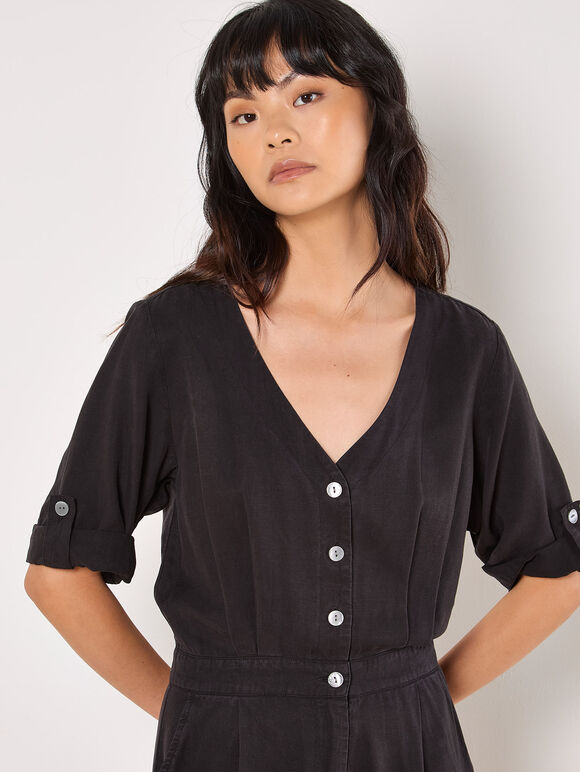 Wide Leg Culotte Jumpsuit, Black, large