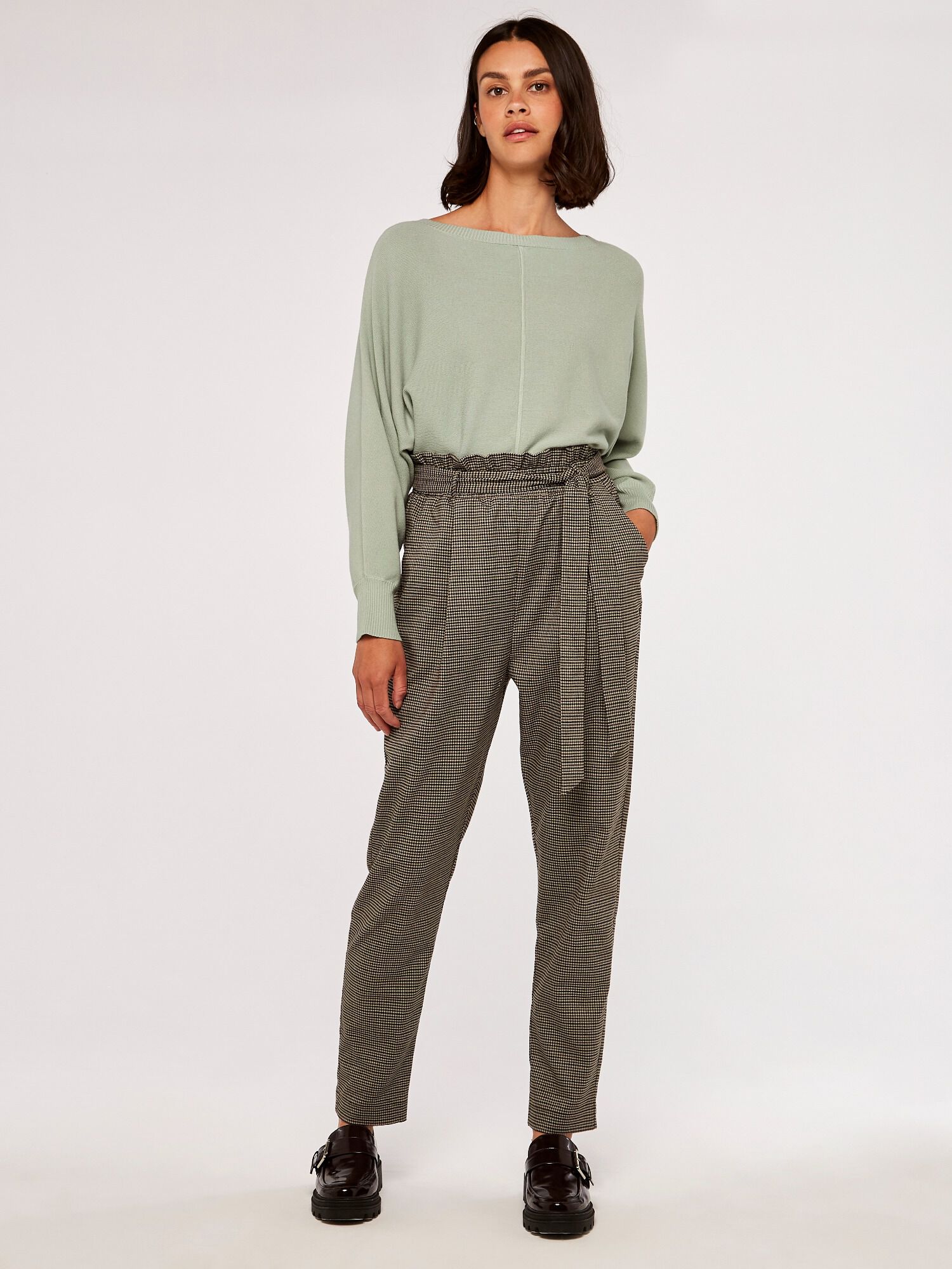Paperbag Check Trouser Apricot Clothing