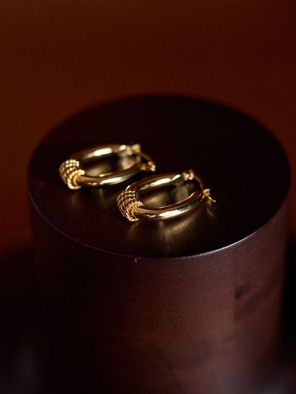 Gold Tone Oval Hoop Earrings, Gold, large
