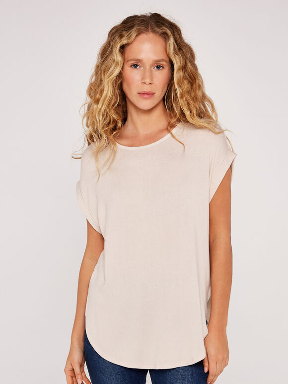 Turn Up Sleeve Top, Stone, large
