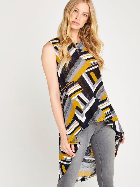 Navy Stripe Mesh Vest Top, Navy, large