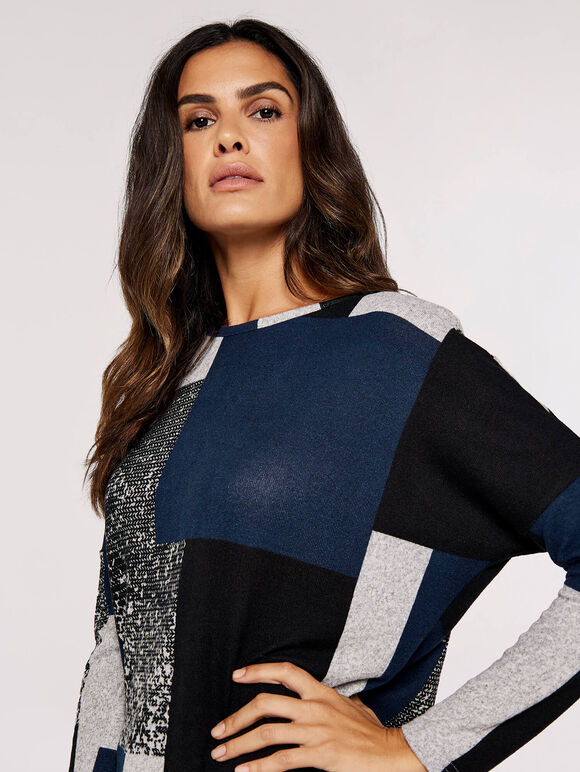 Colourblock Oversized Top, Navy, large