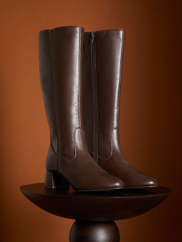 Tall Heeled Chelsea Boots, Brown, large