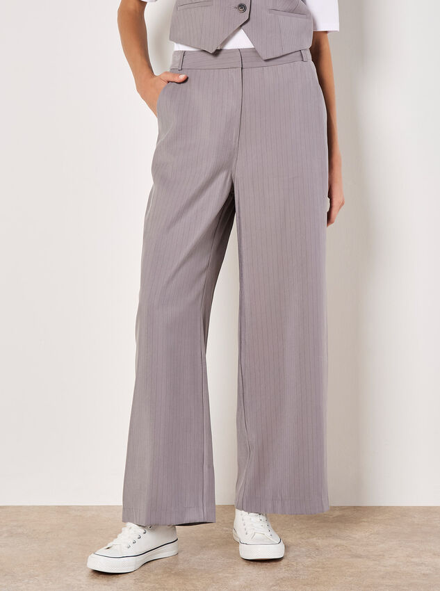 Pinstripe Wide Leg Trousers, Grey, large