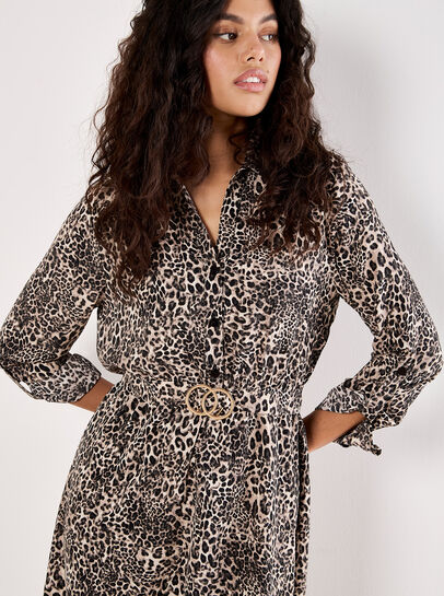 Animal Print Crepe Shirt Mini Dress