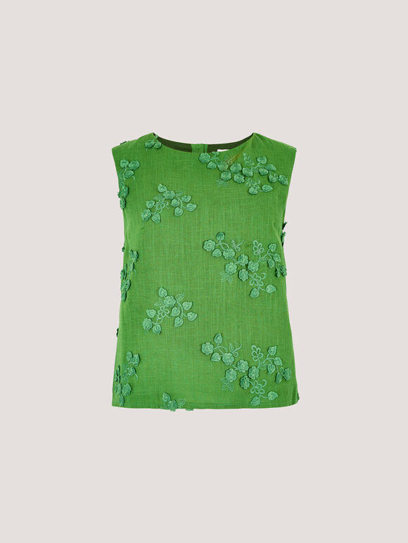 Floral Embroidered Shell Top, Green, large
