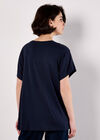 Oversized Butterfly Diamante Stud T-Shirt, Navy, large