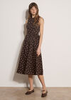 Polka Dot A-Line Cotton Midi Dress, Brown, large