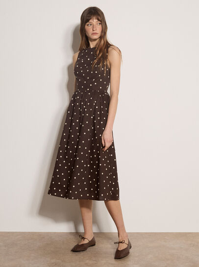 Polka Dot A-Line Cotton Midi Dress