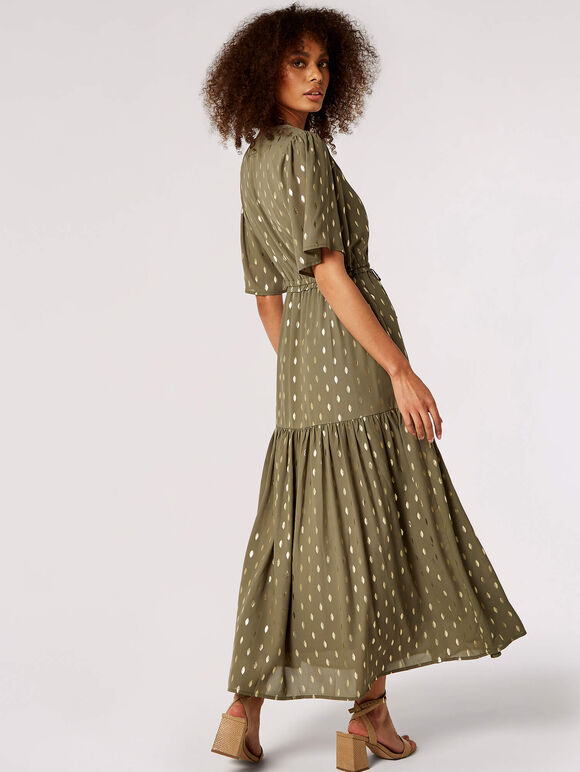 Gold Foil Tier Maxi Dress, Khaki, large