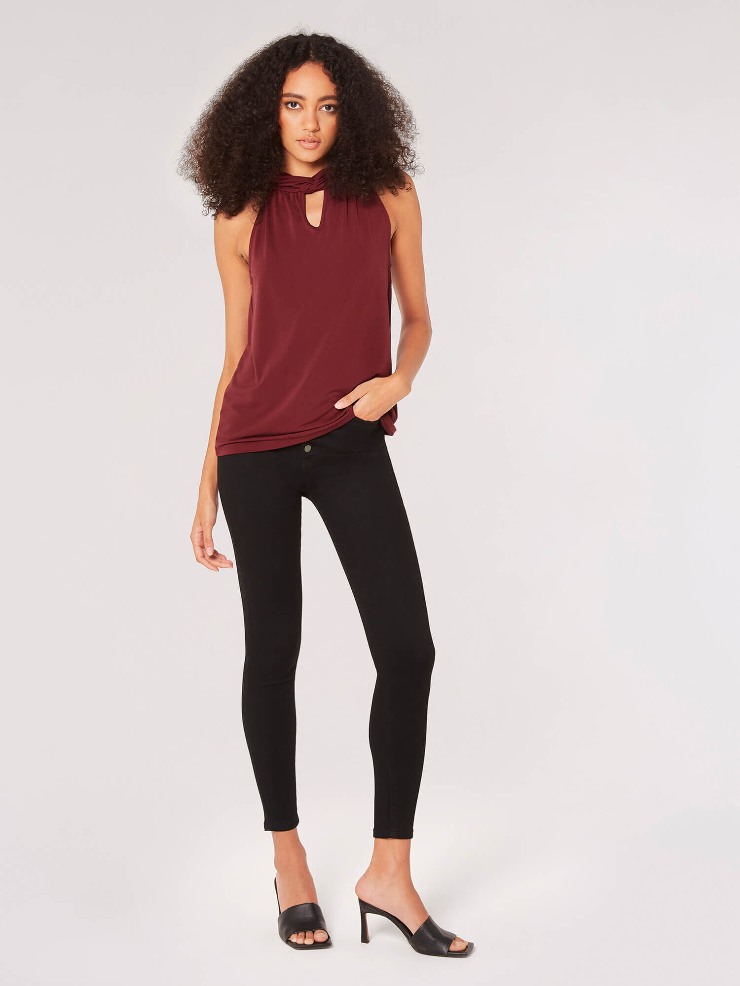 Burgundy top with black jeans clearance