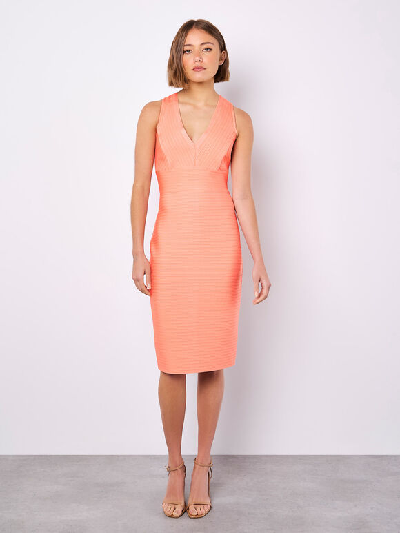 Bodycon Bandage Midi Dress, Coral, large