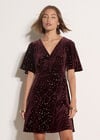 Silver Foil Star Velvet Mini Dress, Burgundy, large