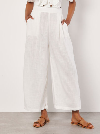 Linen Blend Cropped Palazzo Trousers