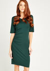 Ponti Ruched Bodycon Dress, Green, large