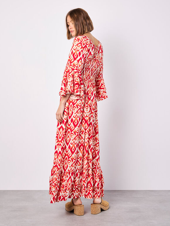 Ikat Swirls Maxi Dress, Red, large
