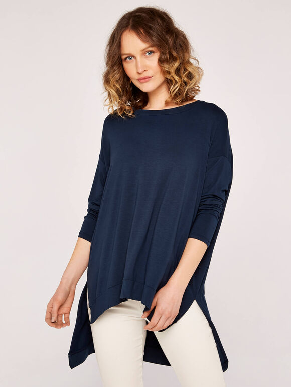 Oversized High Low Top, Navy, large