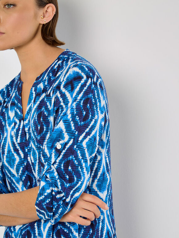 Tie Dye Swirl Tunic Top, Blue, large