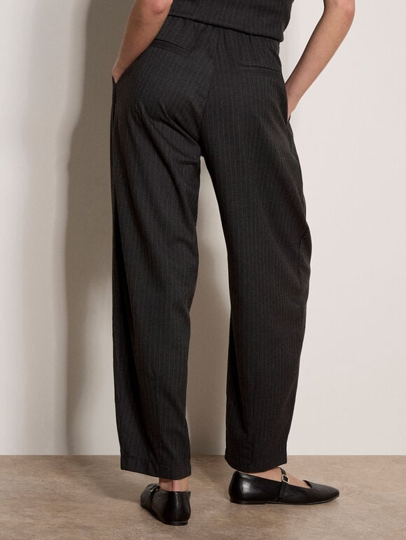 Pinstripe Wide-Leg Balloon Trousers, Dark Grey/Charcoal, large