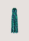 Tropical Leaf Satin Halter Neck Maxi Dress, Navy, large