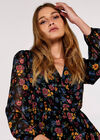 Brushed Floral Wrap Dress, Black, large