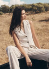 Longline Woven Pinstripe Waistcoat, Stone, large