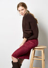Split Front Suede Pencil Skirt, Burgundy, large