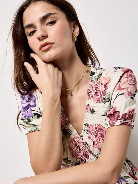 Chloe Floral Wrap Maxi Dress, Cream, large