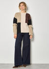 Mixed Cable Knit Patchwork Jumper, Brown, large