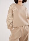 Floral Embroidered Sweatshirt, Cream, large