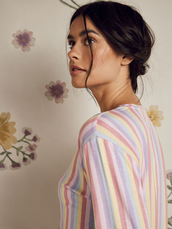 Rainbow Stripe Long Sleeve Top, Pink, large