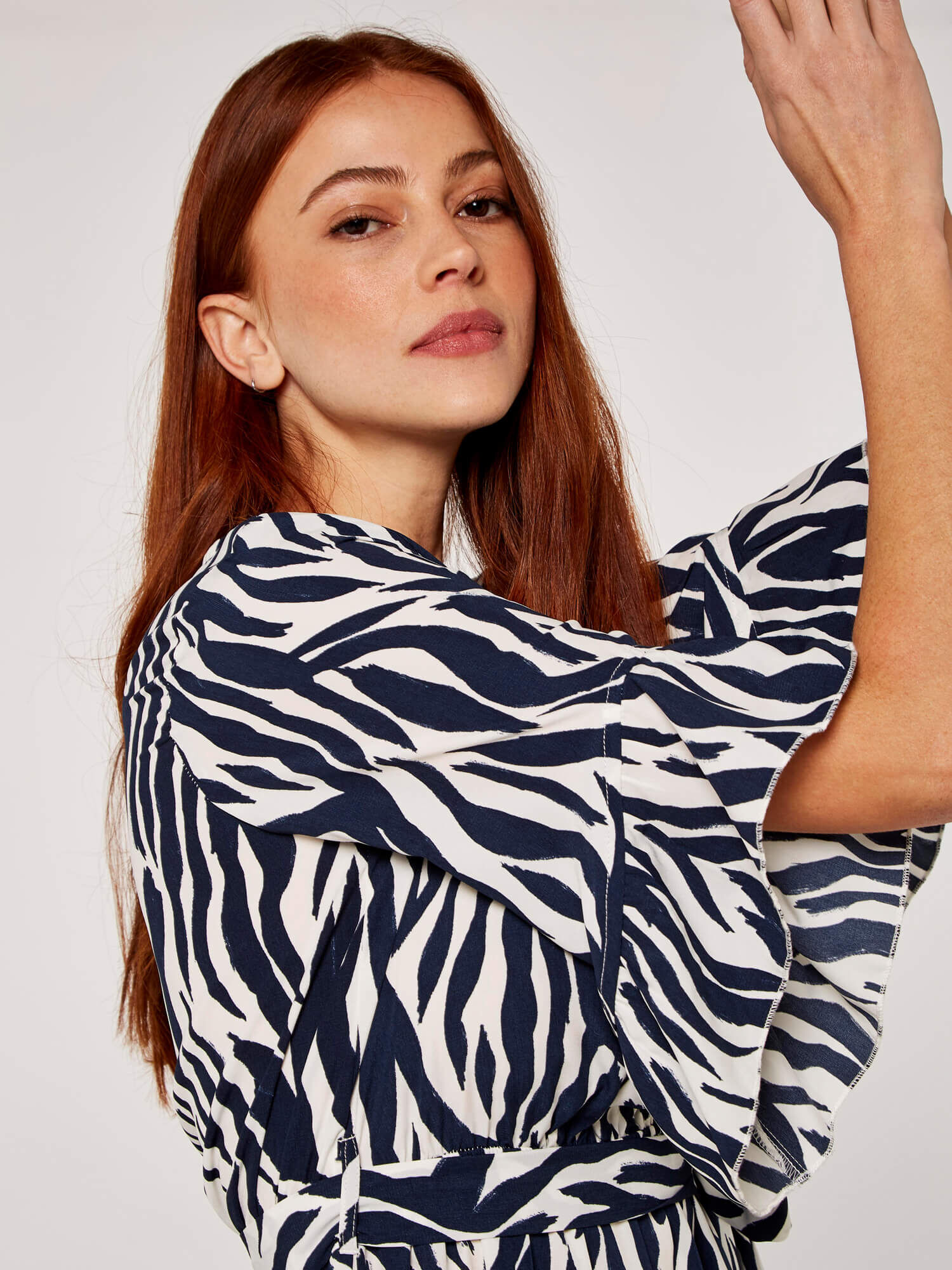 Zebra Print Dip Hem Dress Apricot Clothing