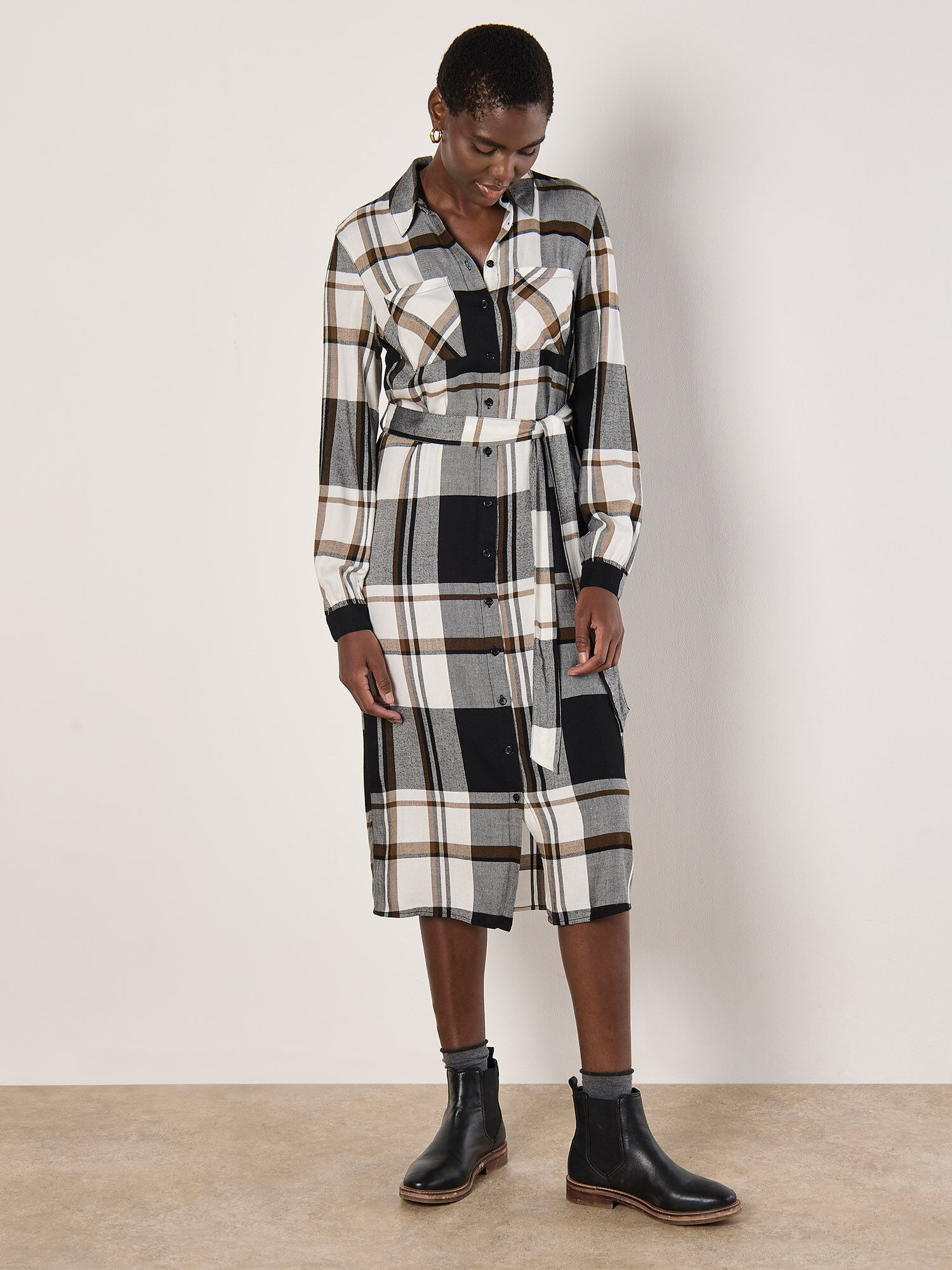 Large Check Shirt Midi Dress | Apricot Clothing