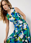 Graphic Floral Wrap Midi Dress, Aqua - Turquoise, large