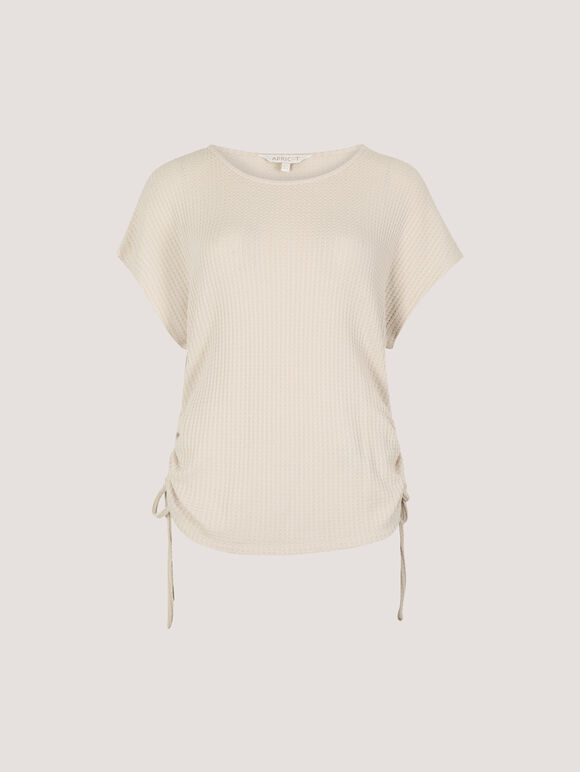 Waffle Knit Ruched T-Shirt, Stone, large