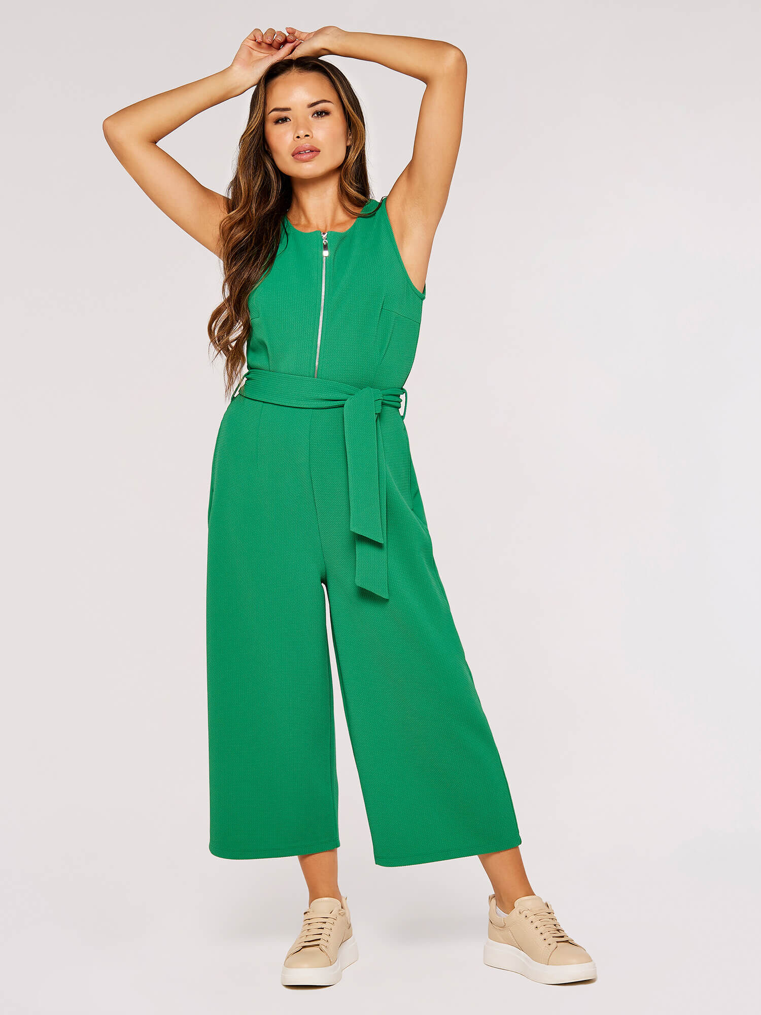 Zip Front Culotte Jumpsuit Apricot Clothing