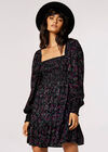 Paisley Milkmaid Mini Dress, Black, large