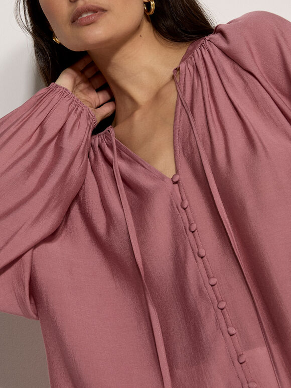 Lightweight Balloon Sleeve Blouse, Purple, large